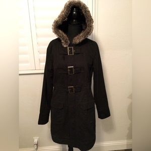 Roxy Long Zip Jacket with Faux Fur Hood